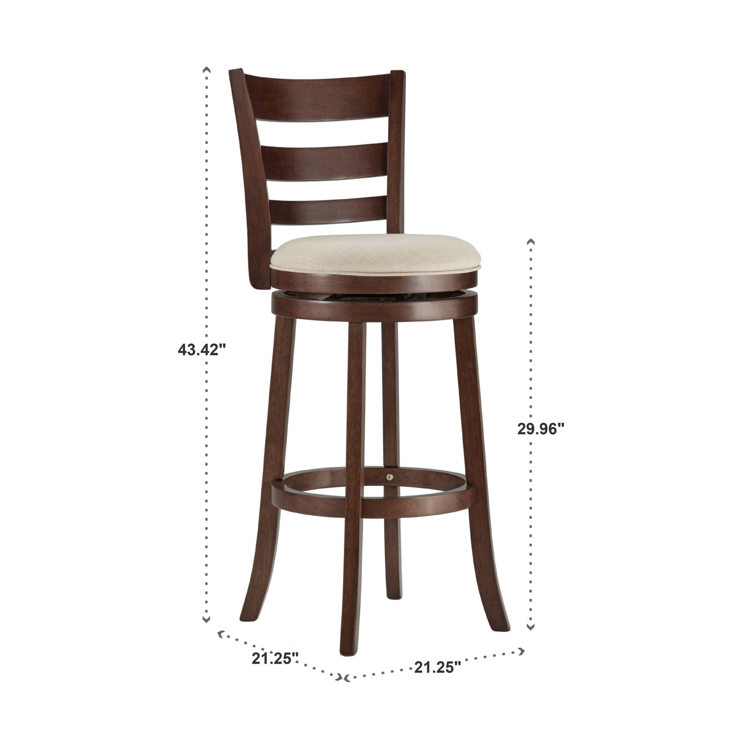 Ladder Back 29"H Swivel Bar Stool - Dark Cherry Finish, Beige Linen