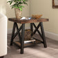 Rustic X-Base End Table with Shelf - Brown Finish