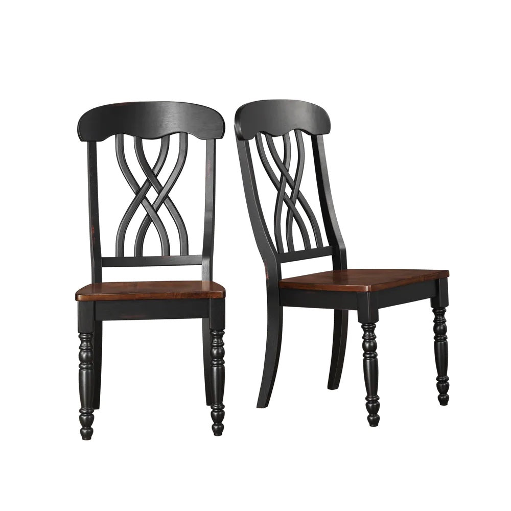 Two-Tone Round Dining Set - Antique Black, Cross Back, 3-Piece Set