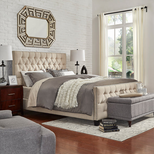 Tufted Nailhead Chesterfield Bed with Footboard - Full