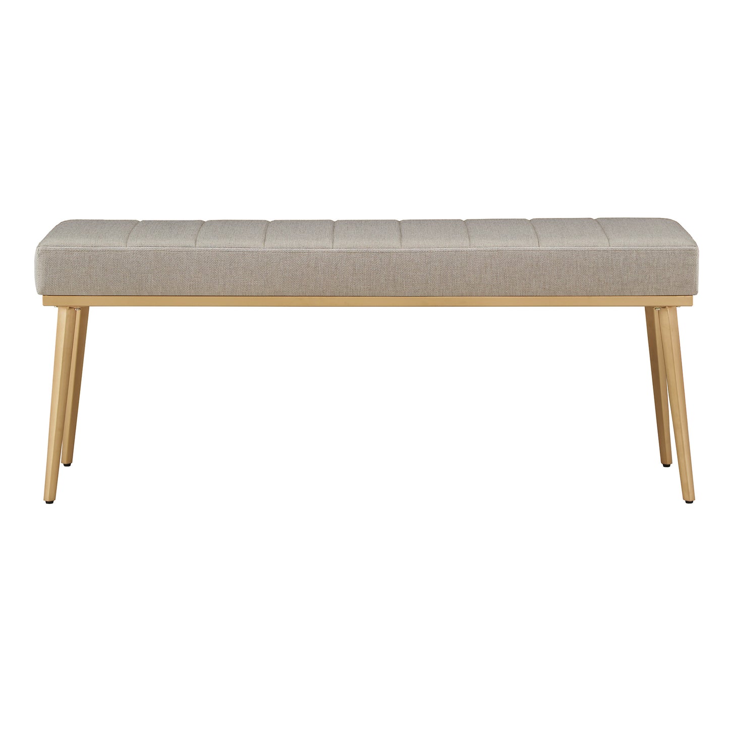 Gold Finish Fabric Dining Bench - Light Gray