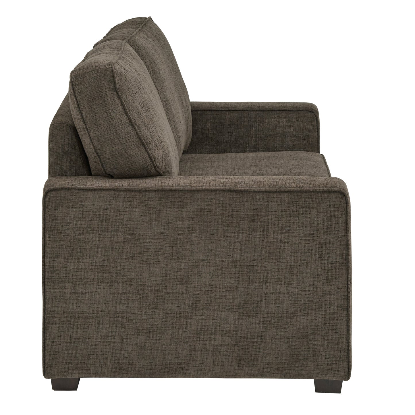 Modern Fabric Upholstered Square Arm Sofa Set - Living Room Chair, Loveseat and Sofa, Brown Chenille Fabric