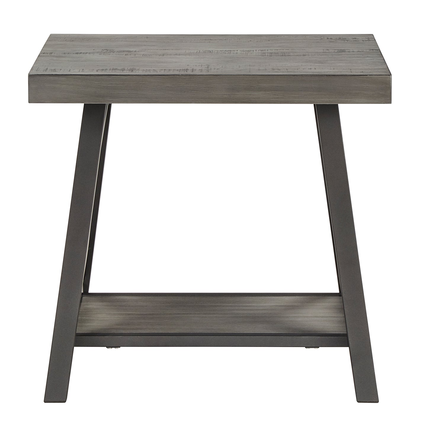 Rustic X-Base End Table with Shelf - Gray Finish