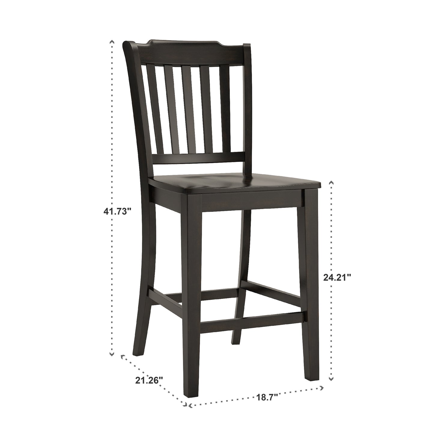 Slat Back Wood Counter Height Chairs (Set of 2) - Antique Black Finish