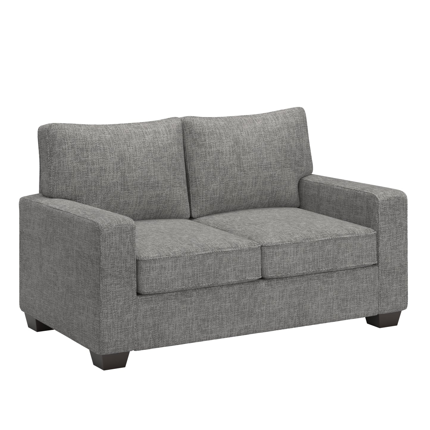 Modern Fabric Upholstered Square Arm Sofa - Loveseat, Gray Woven Fabric