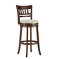 Lattice Back 29"H Swivel Bar Stool - Dark Cherry Finish, Beige Linen