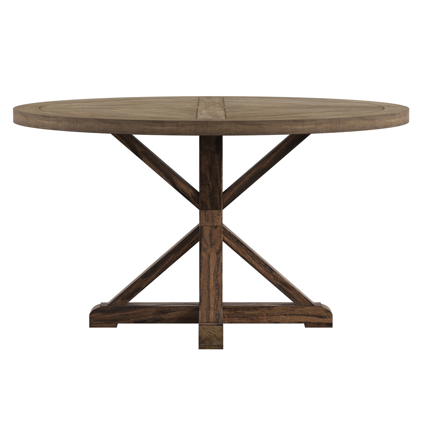 Rustic X-Base Round Pine Finish Dining Table - Brown Finish, 54-inch