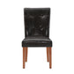 Tufted Faux Leather Dining Chairs (Set of 2) - Cherry Finish, Dark Brown Faux Leather