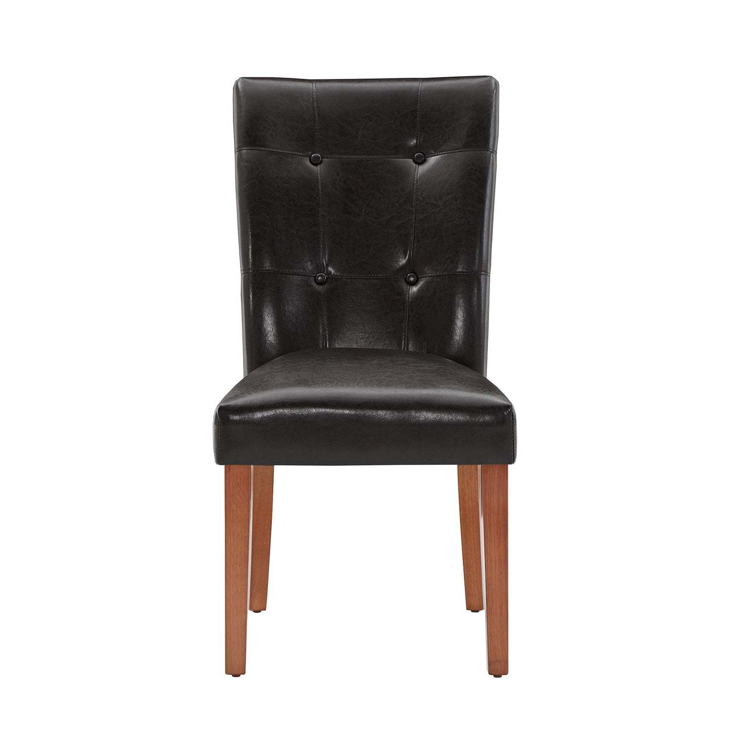 Tufted Faux Leather Dining Chairs (Set of 2) - Cherry Finish, Dark Brown Faux Leather