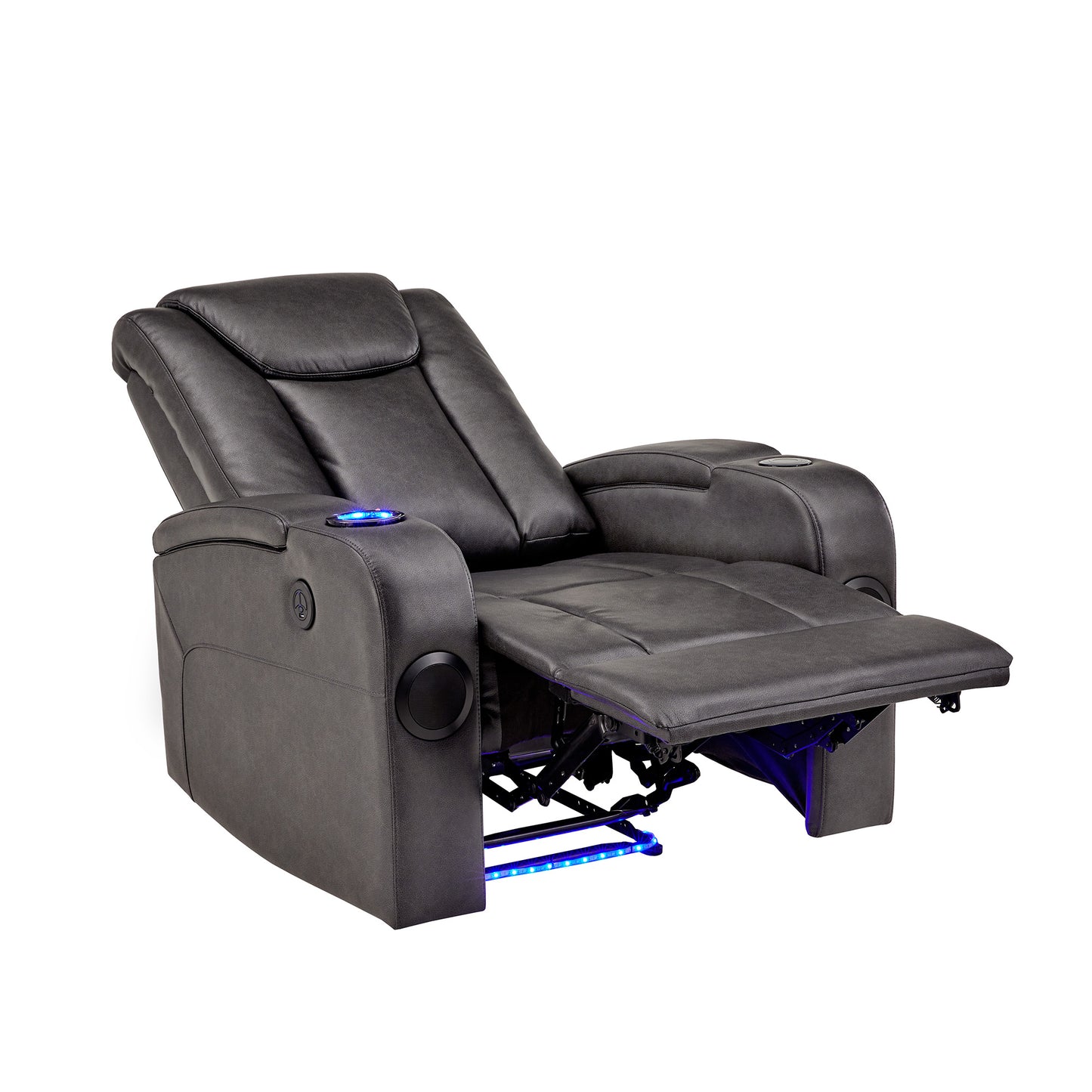 Gray Vegan Leather LED Power Recliner with Speaker, Storage, USB and Wireless Charger