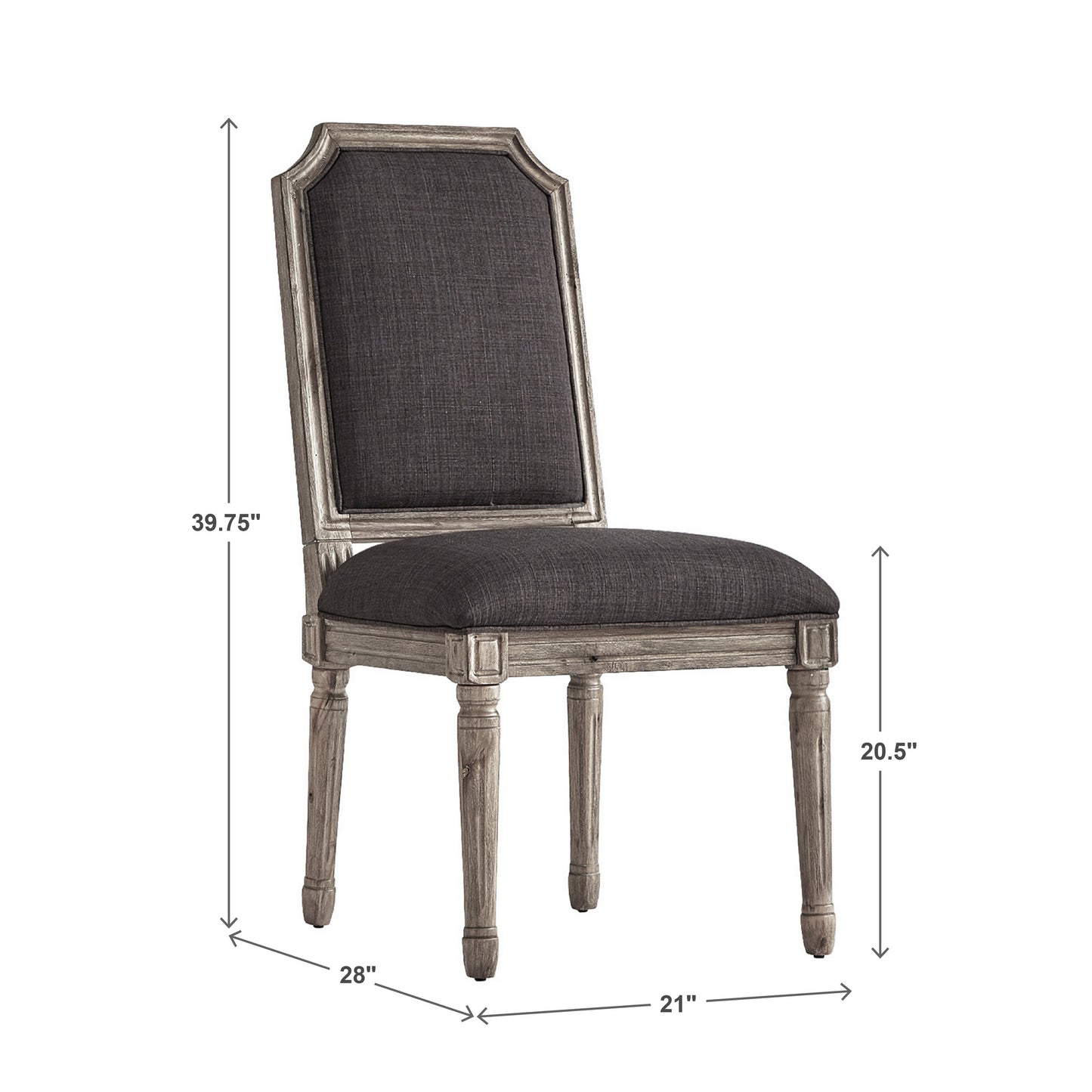 Arched Linen and Wood Dining Chairs (Set of 2) - Dark Gray Linan, Antiqua Gray Oak Finish