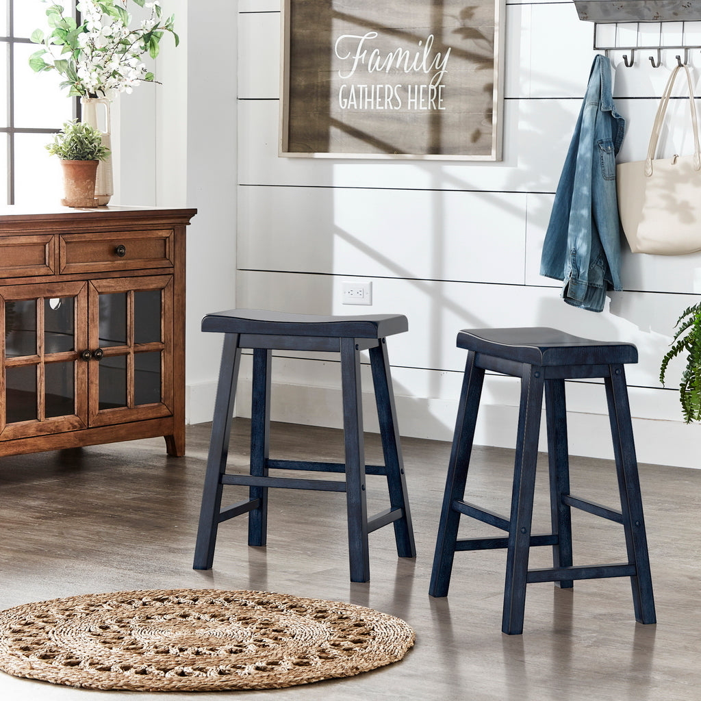 Saddle Seat 24" Counter Height Backless Stools (Set of 2) - Antique Denim Finish