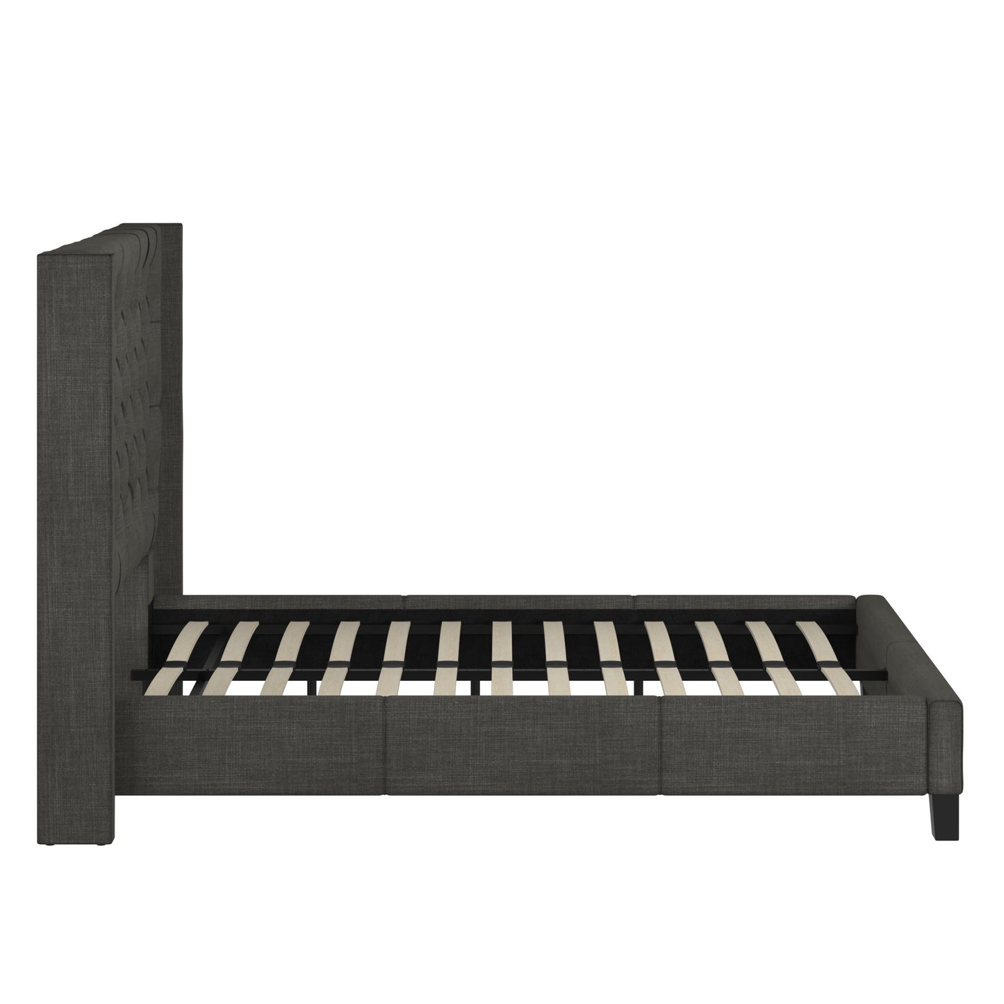 Wingback Button Tufted Platform Bed - Dark Gray Linen, Full