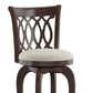 Scroll Back Swivel Stool - 29" Bar Height, Cherry Finish, Beige Linen