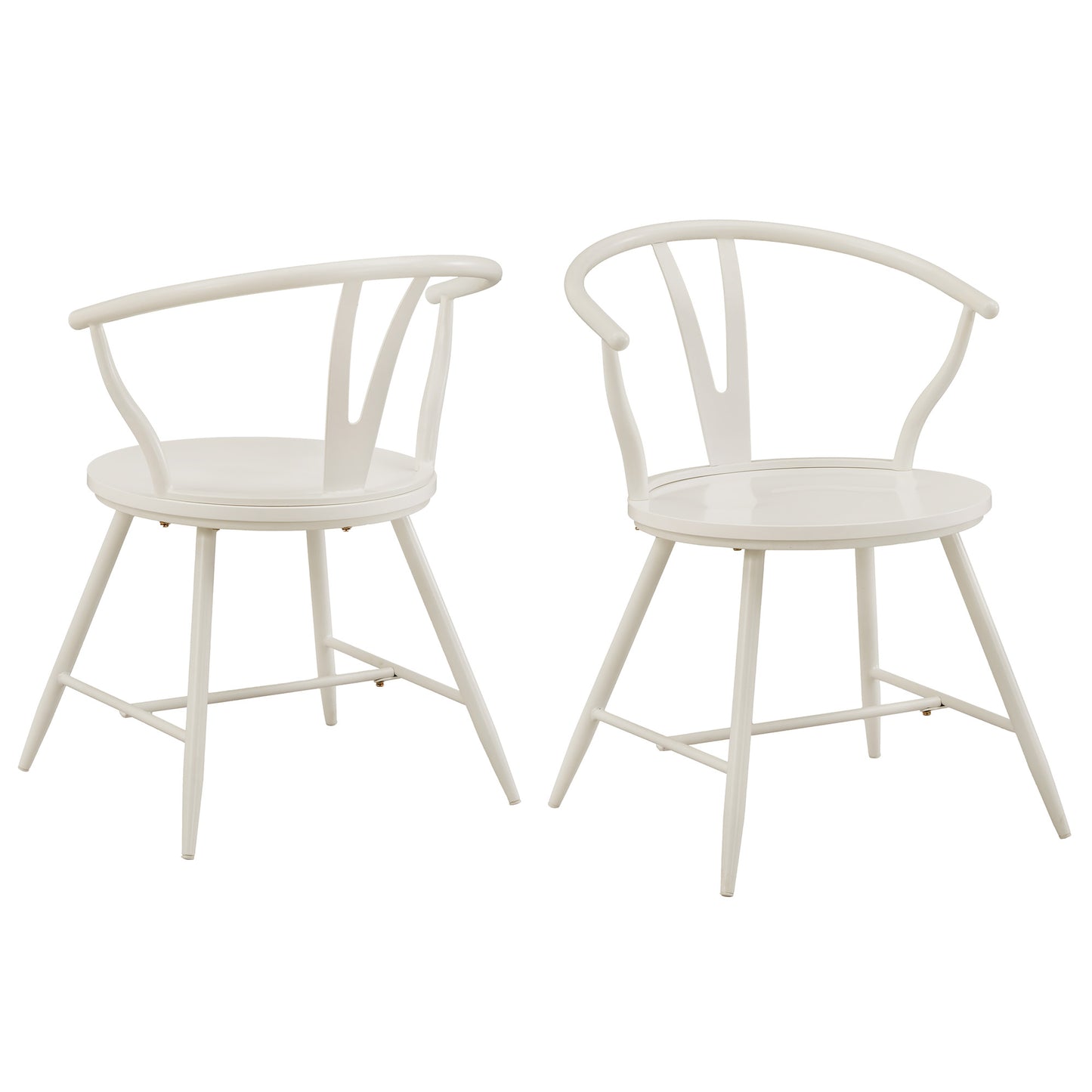 Wishbone Back Metal Side Chair with Wood Seat (Set of 2) - White