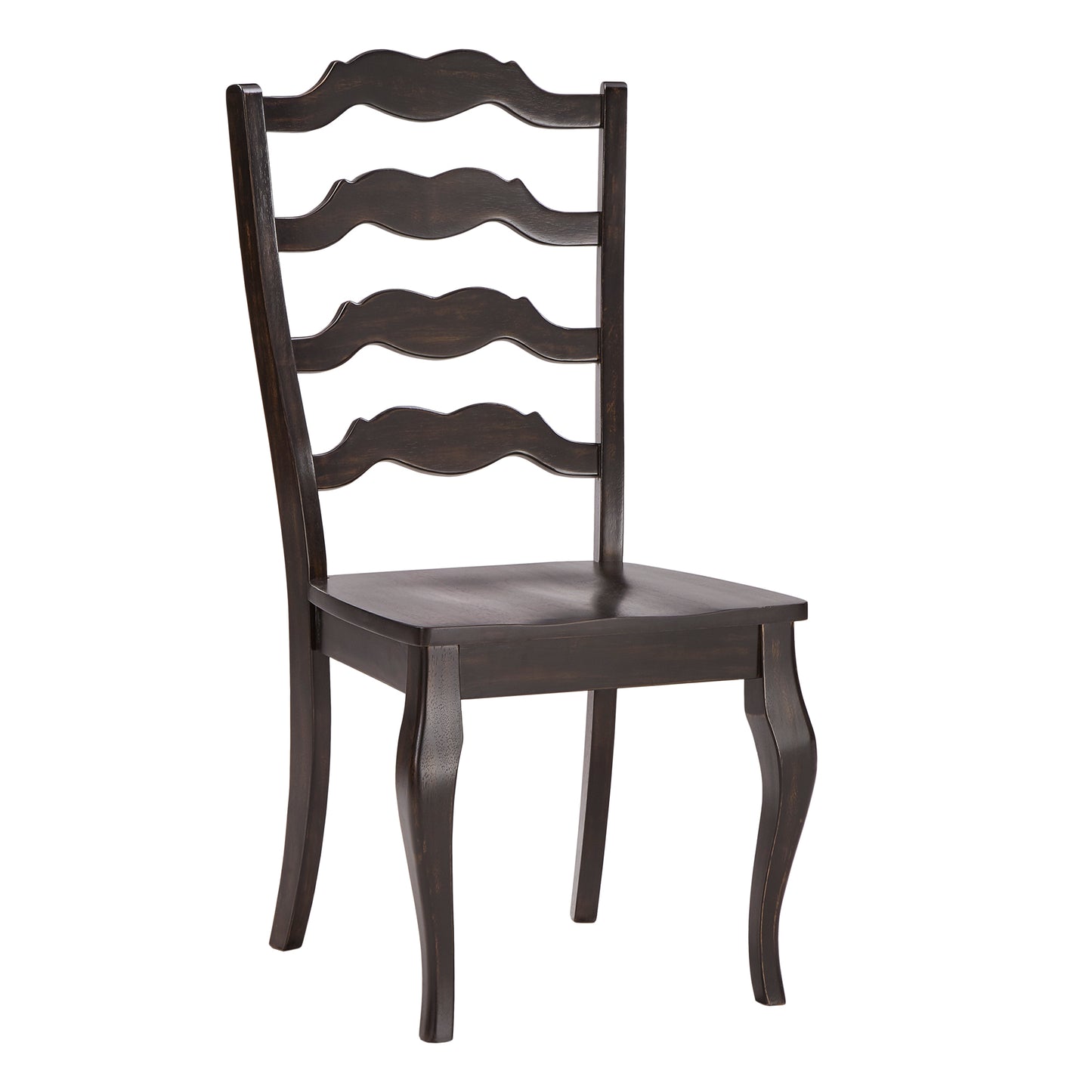 French Ladder Back Wood Dining Chairs (Set of 2) - Antique Black