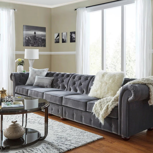 5-Seat Modular Chesterfield Sofa - Dark Gray Velvet