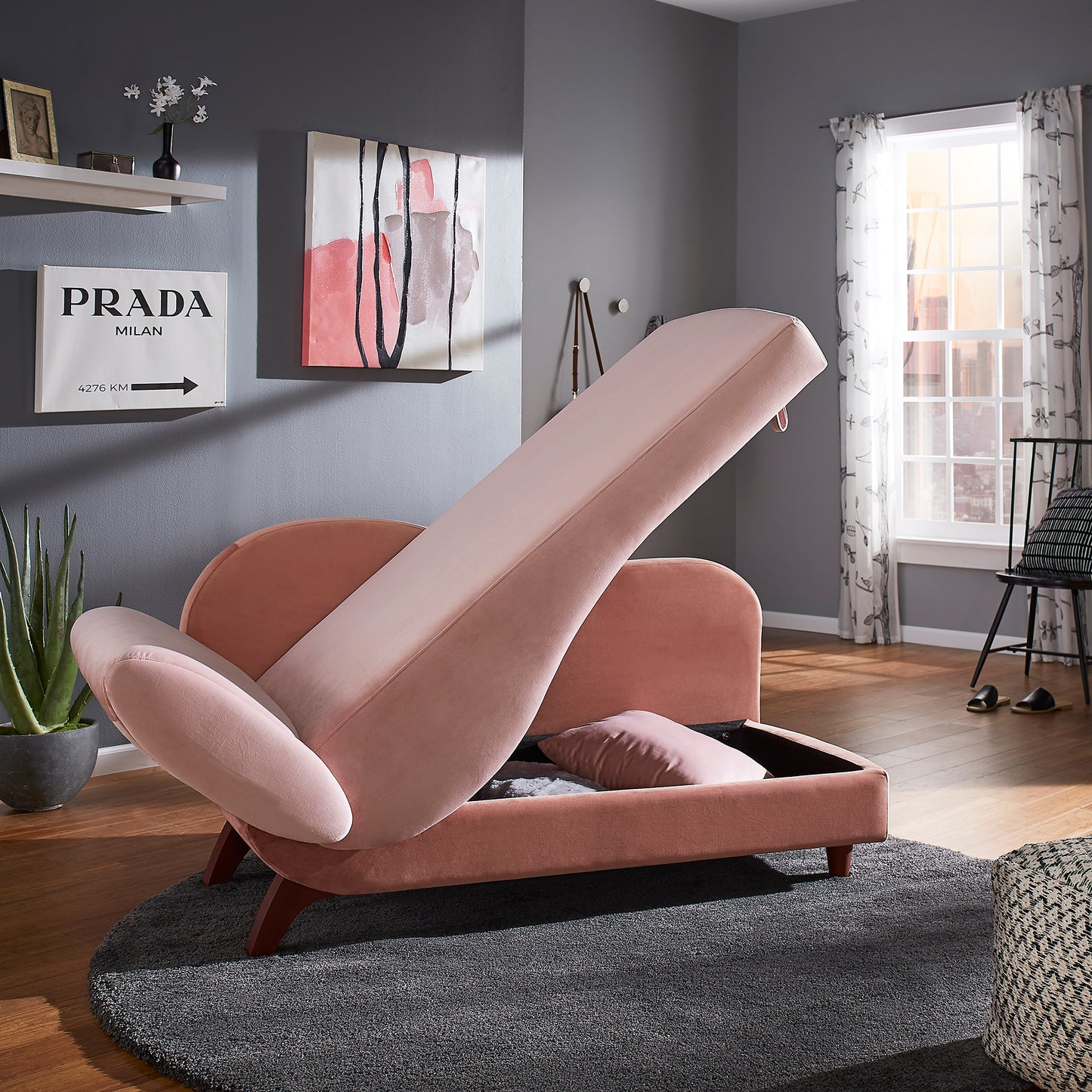 Two-Tone Dark & Light Functional Chaise With 1 Pillow - Pink