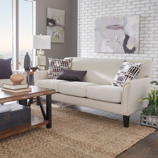 Modern Sofa - White Linen, Espresso Finish