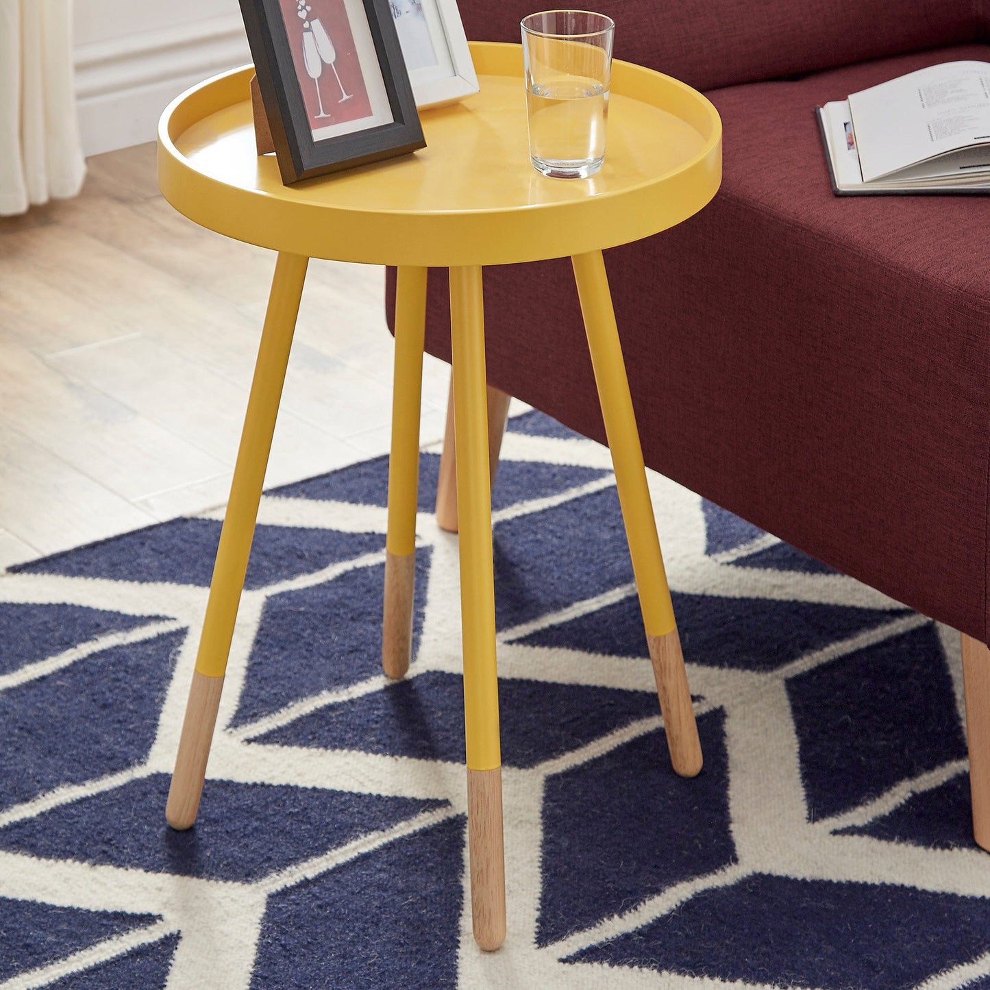 Paint-Dipped Round Tray-Top End Table - Banana Yellow