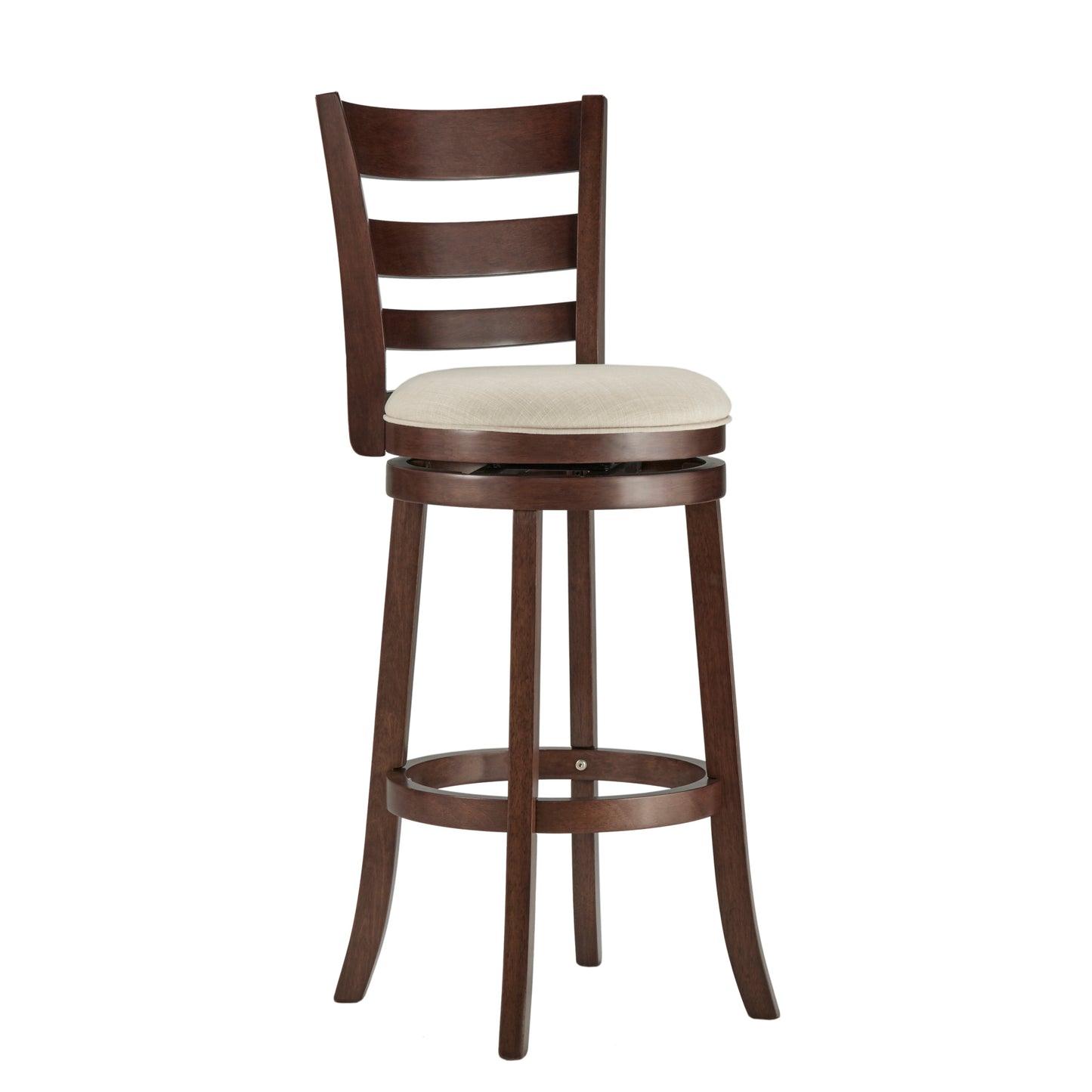 Ladder Back 29"H Swivel Bar Stool - Dark Cherry Finish, Beige Linen