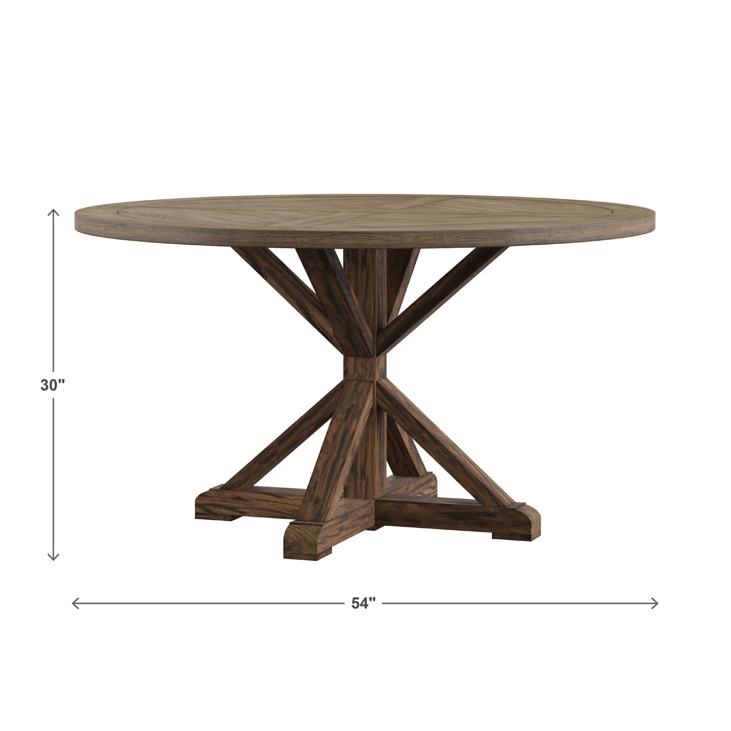 Rustic X-Base Round Pine Finish Dining Table - Brown Finish, 54-inch