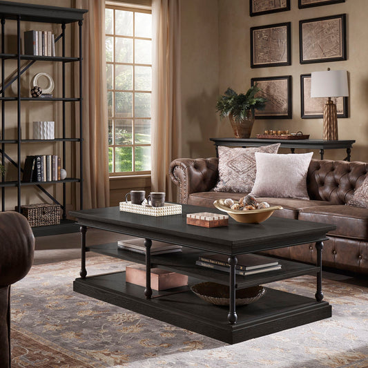 Cornice Rectangle Storage Shelf Coffee Table - Black Finish