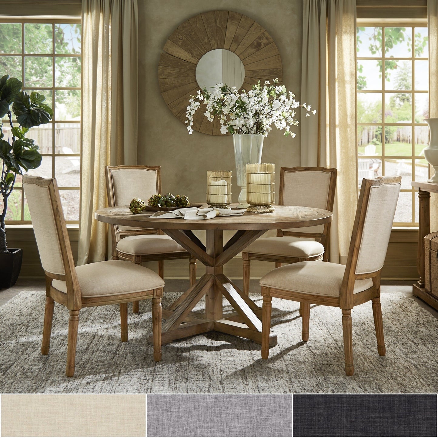 Round 5-Piece Dining Set - Gray Linan, Ornata Chair Backs