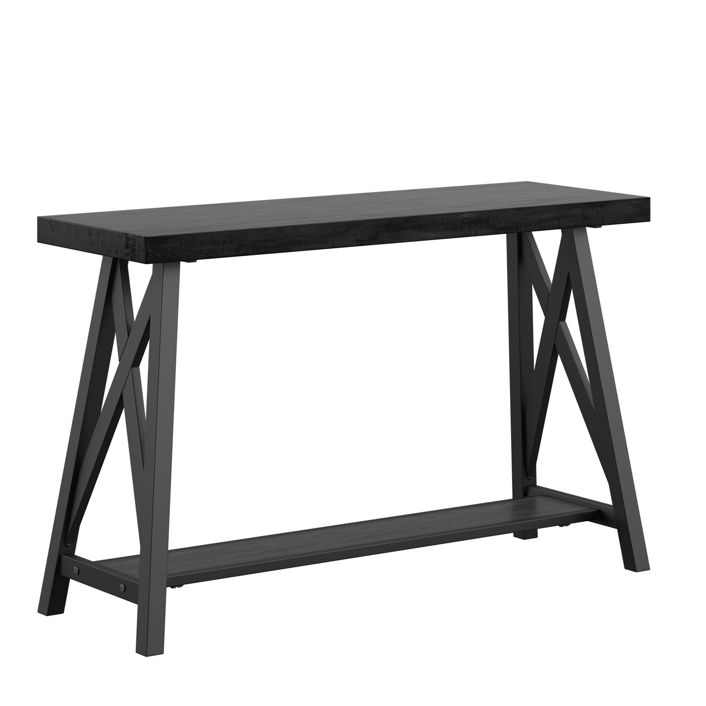 Rustic X-Base Accent Tables - Black Finish, End Table, Coffee Table, and Sofa Table Set