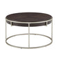 Round Table with Metal Base - Dark Walnut Finish, End Table and Coffee Table Set