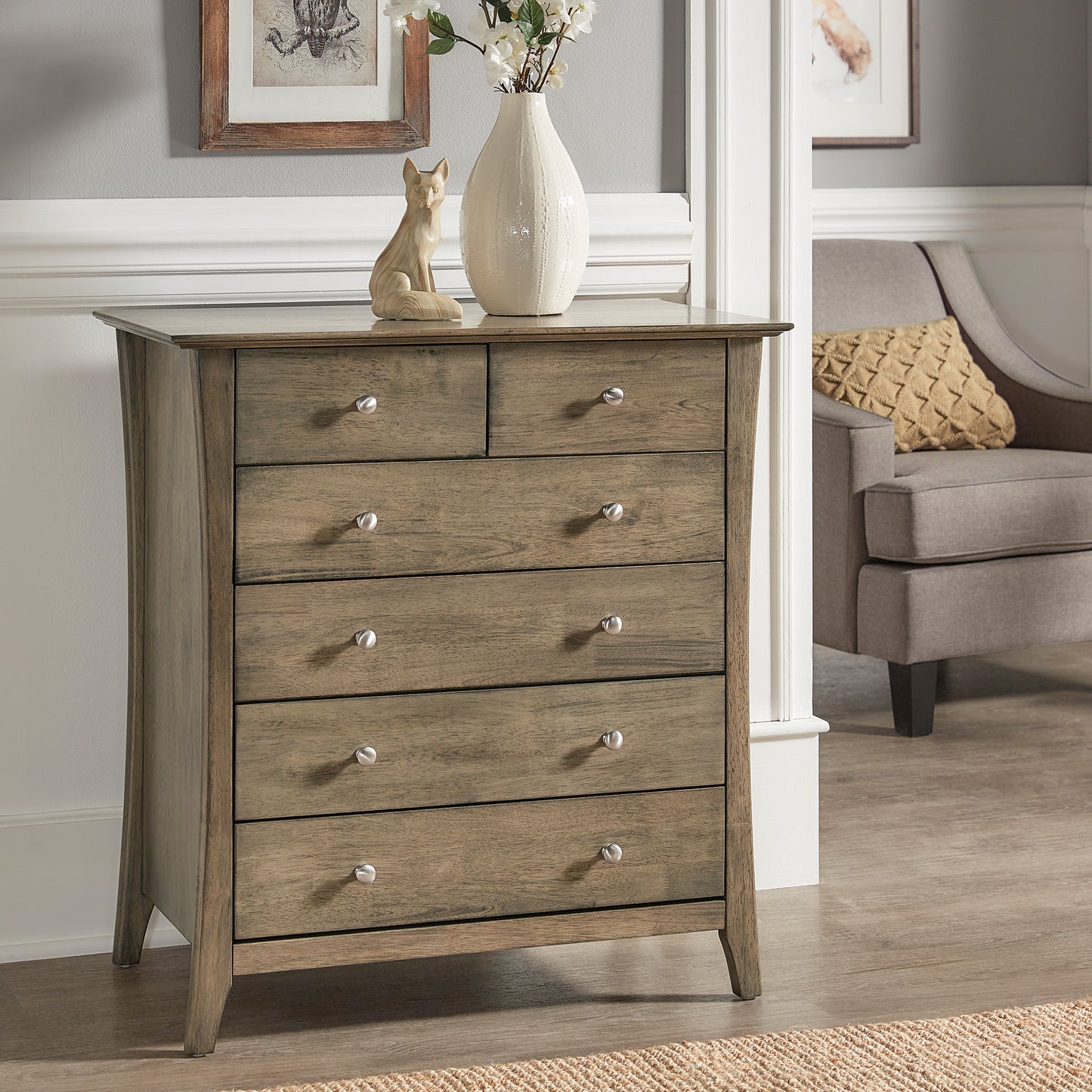 Dark Burnt White 6-Drawer Chest