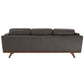 Dark Oak and Gray Oxford All Leather Sofa