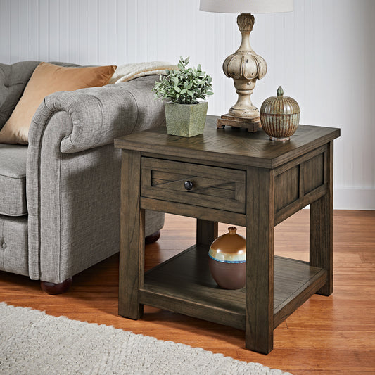 24" Tall End Table with Storage - Antiqua Gray Finish