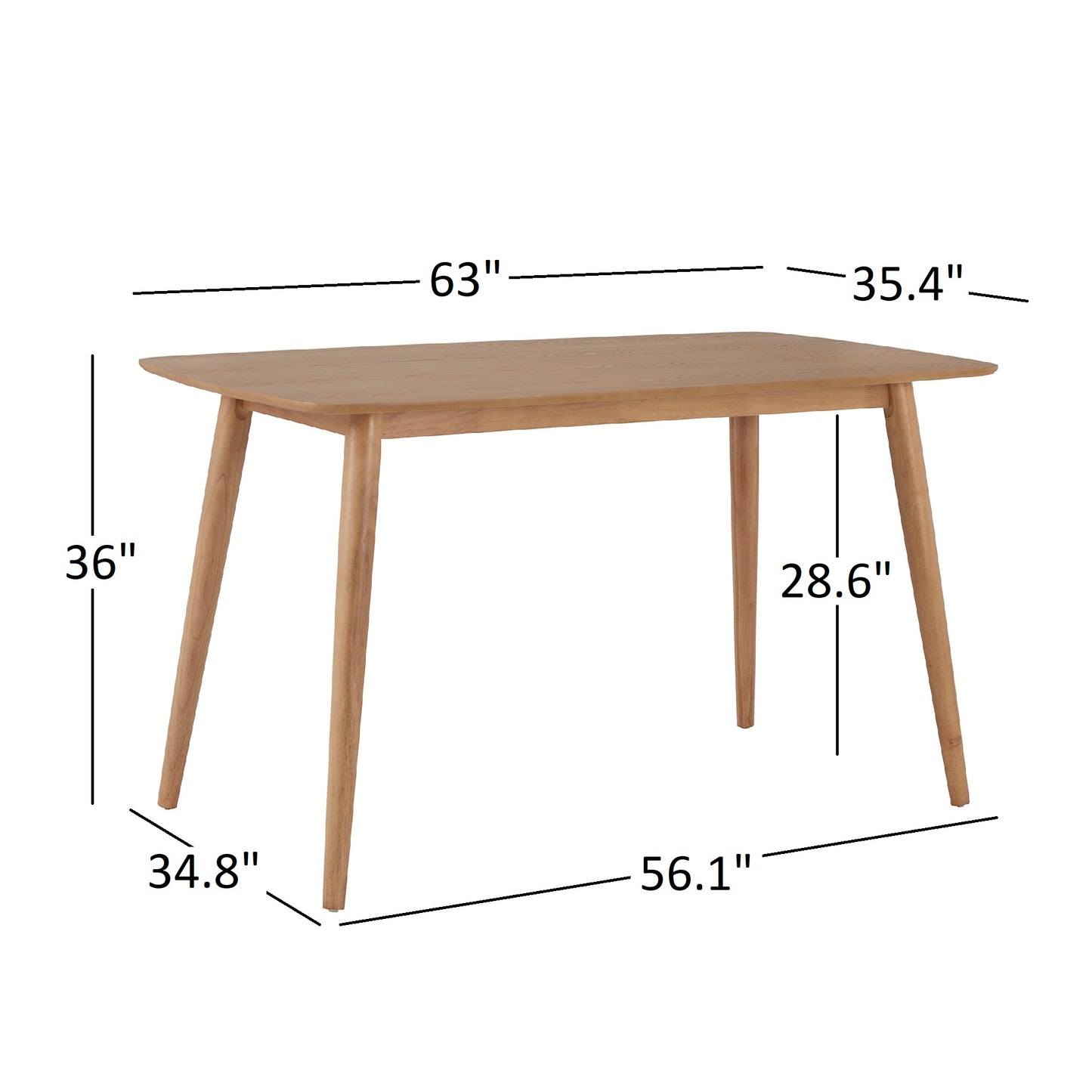 Mid-Century Natural Oak 63" Wide Counter Height Dining Set - Natural Finish Table and 4 Beige Fabric Chairs