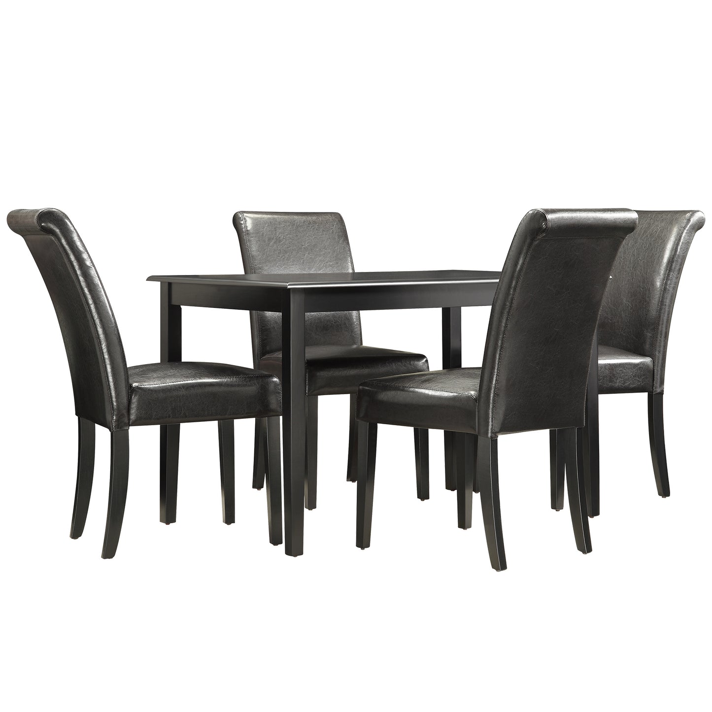 Faux Leather 5-Piece Dining Set - Brown Faux Leather, Rectangular Dining Table