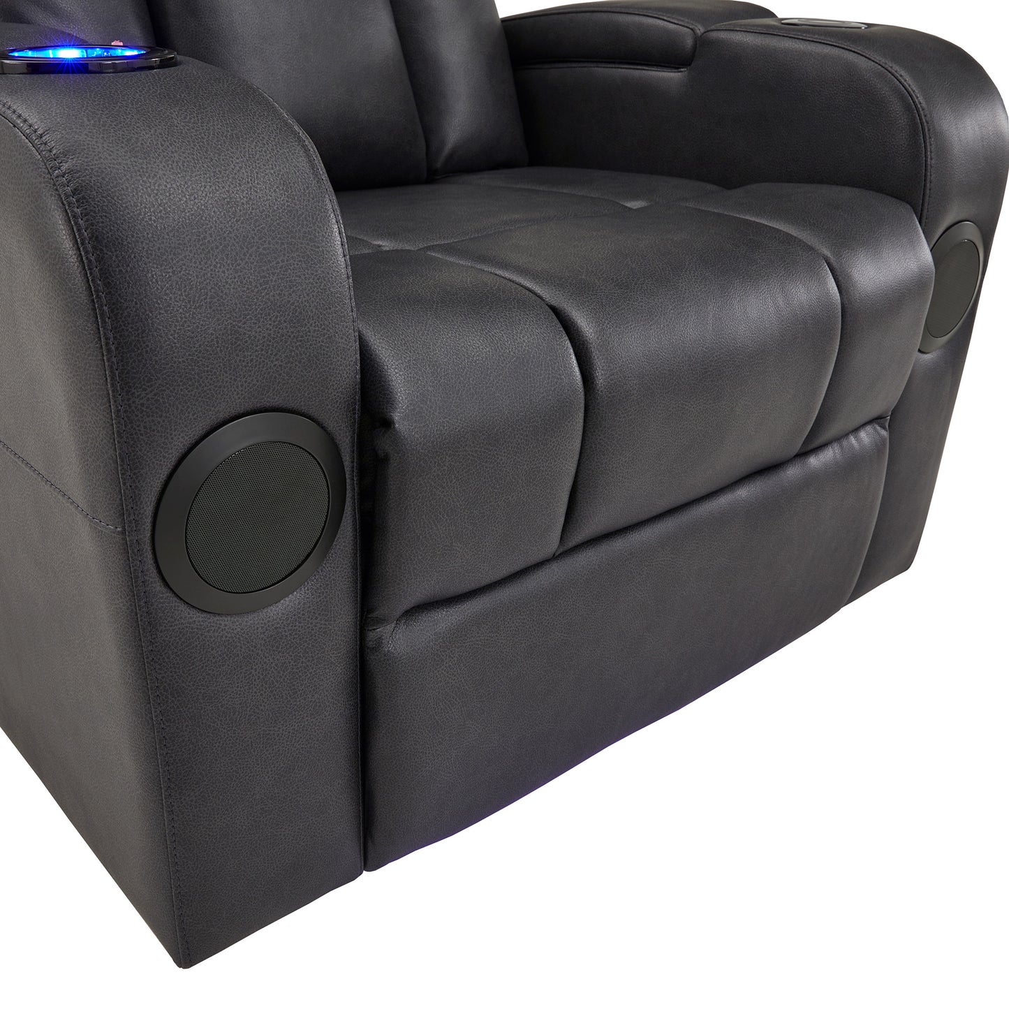 Gray Vegan Leather LED Power Recliner with Speaker, Storage, USB and Wireless Charger