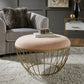 Fabric Upholstered Round Ottoman - Blush Pink Velvet