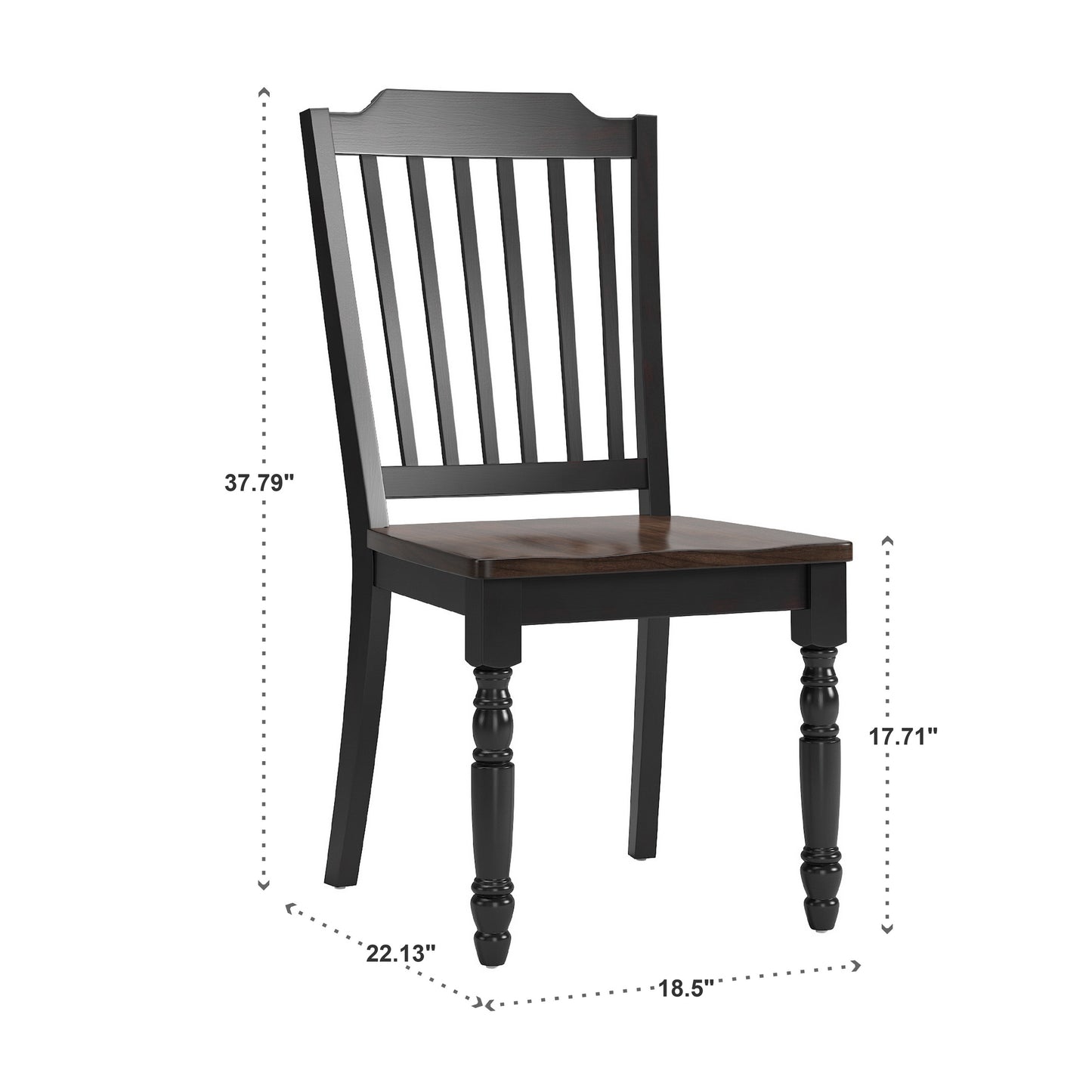 Two-Tone Antique Dining Chairs (Set of 2) - Antique Black, Slat Back