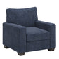 Modern Fabric Upholstered Square Arm Sofa Set - Living Room Chair, Loveseat and Sofa, Blue Chenille Fabric