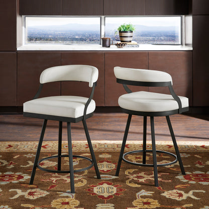 Black Finish Metal Vegan Leather Swivel Chair (Set of 2) - 24 in. Counter Height, White