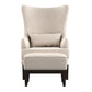 High Back Wing Lounge Chair with Footstool - Beige Linen