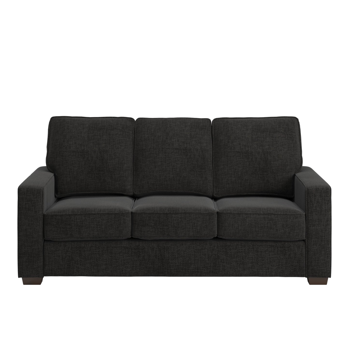 Modern Fabric Upholstered Square Arm Sofa - Sofa, Black Woven Fabric