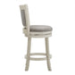 Upholstered Back Swivel Stool - 24" Counter Height, Antique White Finish, Gray Linen