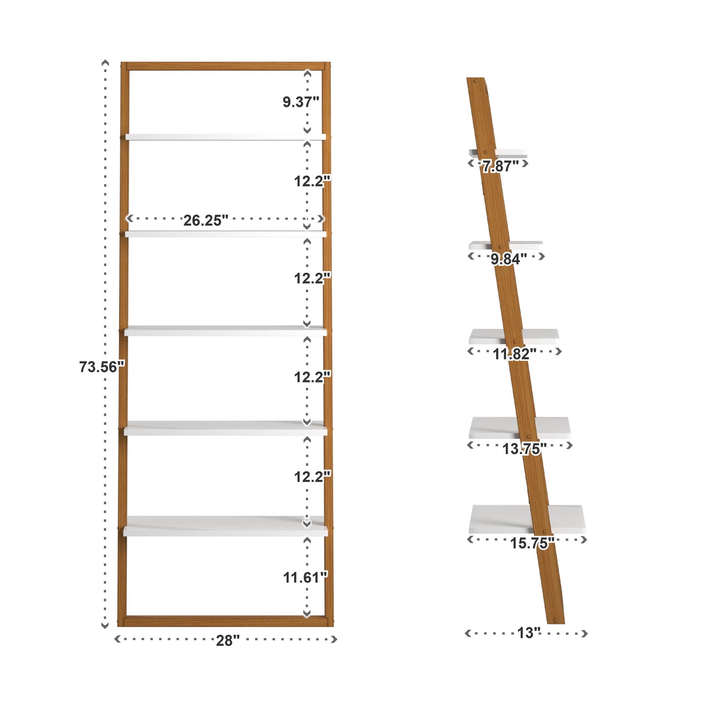 Two-Tone Leaning Ladder Desk and Bookcase Set - Natural and White Finish, 1 Desk and 2 Ladder Bookcases