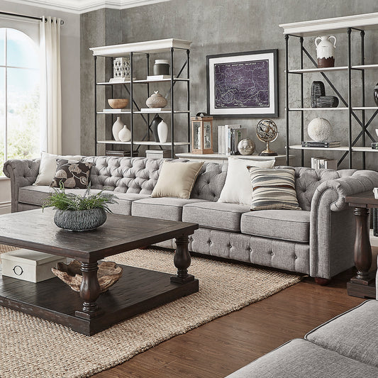 6-Seat Modular Chesterfield Sofa - Gray Linen