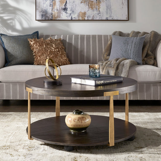 Wood and Metal T-Brace Round Tables - Coffee Table Only