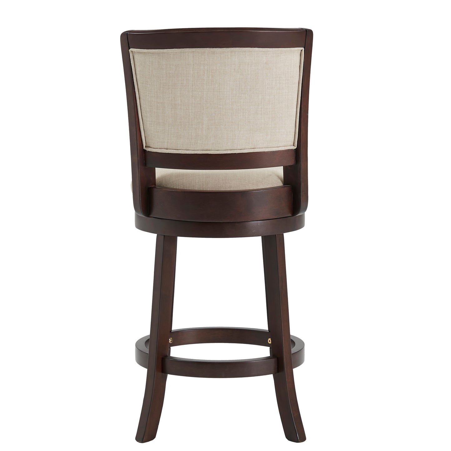 Upholstered Back Swivel Stool - 24" Counter Height, Dark Cherry Finish, Beige Linen