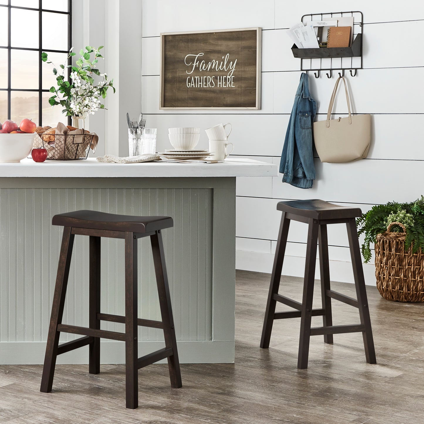 Saddle Seat 29" Bar Height Backless Stools (Set of 2) - Antique Black Finish