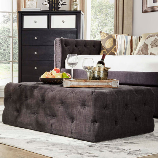 Rectangular Tufted Ottoman with Casters - Dark Gray Linan