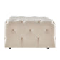 Rectangular Tufted Ottoman with Casters - Beige Velvet